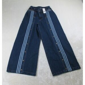 NEW Adidas x Ivy Park Pants Womens Large Blue Denim Snap Jeans Wide Leg Beyonce
